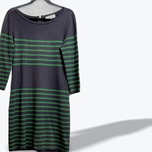 Michael Kors Striped Sweater Dress, 3/4 Sleeve Green Blk Size Medium Gold Zipper